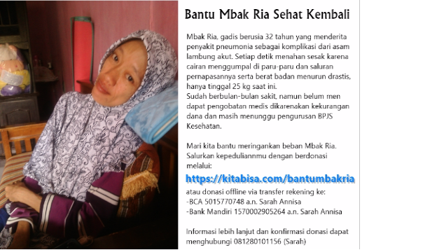 Berat Badan 25kg, Mbak Ria Tabah dengan Pneumonia